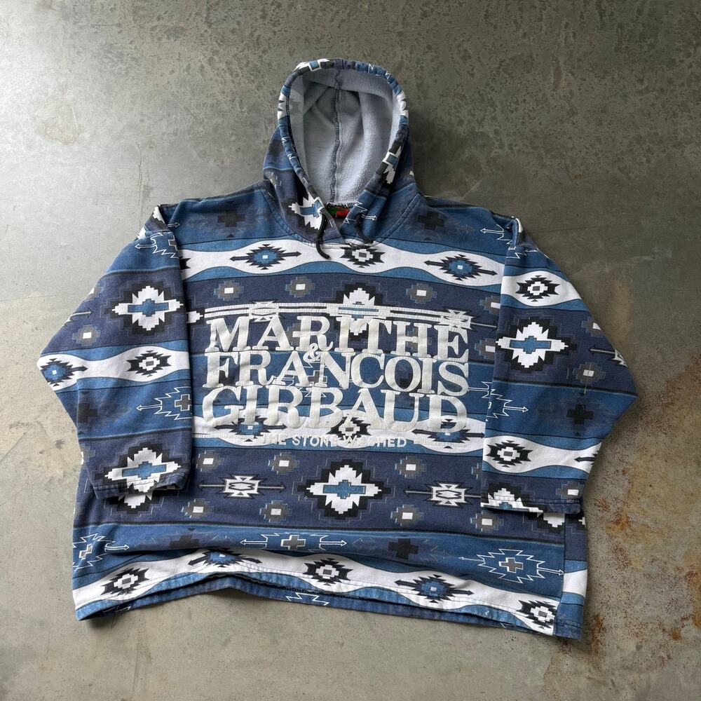 Vintage 90’s Marithe Francois Girbaud Aztec Logo Graphic Pullover Hoodie Size L